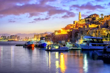 Foto auf Glas Yafo old town port on sunset, Tel Aviv, Israel © Boris Stroujko