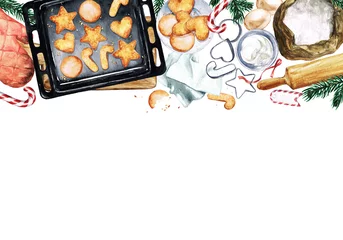 Dekokissen Kekse backen. Aquarell-Illustration mit Leerzeichen für Text. © nataliahubbert