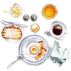 Breakfast. Watercolor Illustration. - 124672570