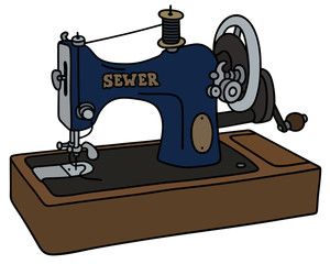Hand drawing of a vintage mechanical sewing machine