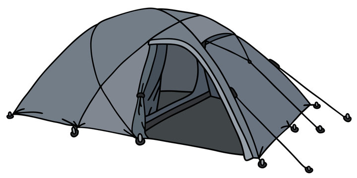 Hand drawing of a present gray tent