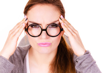 Woman suffering from headache migraine pain