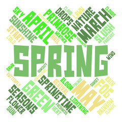 Obraz premium Spring word cloud in shape of square on white background. Seasons concept. Vector.