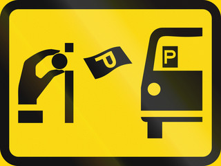 Temporary road sign used in the African country of Botswana - Pay and display parking