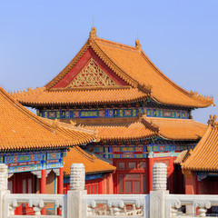 Naklejka premium View on majestic pavilion, Palace Museum, Beijing, China 