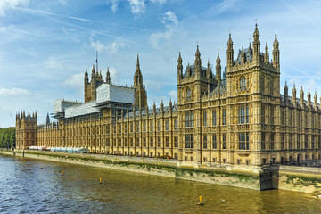 Fototapeta na wymiar Panorama of Houses of Parliament, Palace of Westminster, London, England, Great Britain
