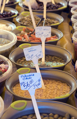 Appetizers, ingredients and pickles in Brazilian open-air market