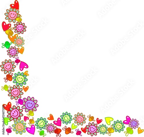 A Floral Page Corner Border Decoration With Happy Flowers Love Hearts And Bees A Floral Page Corner Border Decoration With Happy Flowers Love Hearts And Bees