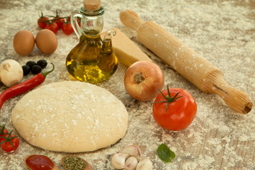 Ingredients for a vegetarian pizza