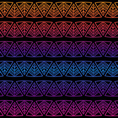 Rows of bright triangles on black. Ornamental seamless pattern for web pages, gift wrapping, fabric material, cards, posters, banners and more.