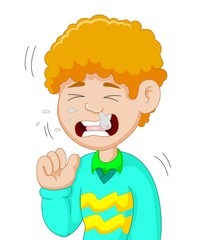 boy cartoon having flu