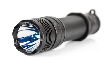 Military tactical LED flashlight, isolated