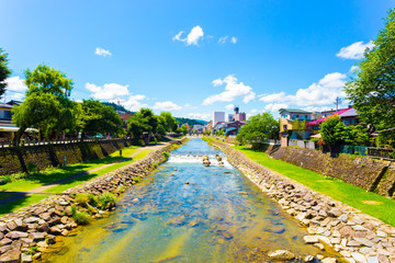 Naklejka premium Takayama Miyagawa River Clear Sky Summer Day H