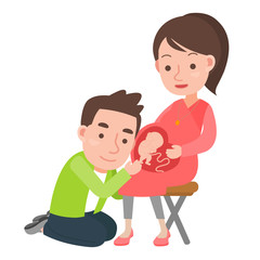 Young happy couple. Pregnant wife and her husband together. Vector illustration of a flat design