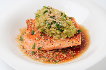Grilled salmon fillet with avocado mash