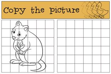 Educational game: Copy the picture. Little cute quokka with plan