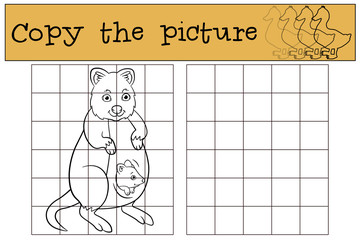 Educational game: Copy the picture. Mother quokka with her baby.