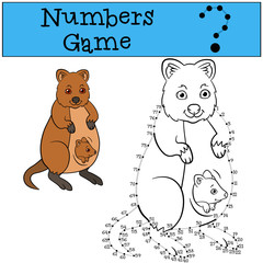 Educational game: Numbers game witn contour. Mother quokka with