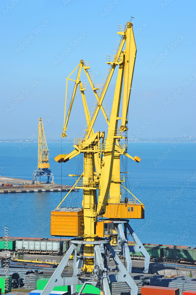 Wall mural port cargo crane and metal