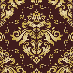 Seamless oriental pattern in the style of baroque. Traditional classic ornament. Black and golden pattern