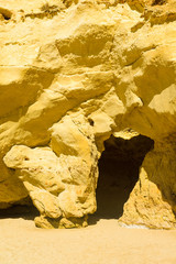 Rocks on the beach of Praia da Rocha, Portimao Coast. Algarve region. Portugal
