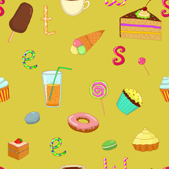 seamless pattern sweets cake ice-cream tea
