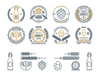 Outline vector beer emblems, symbols, icons, pub labels, badges collection. and design elements
