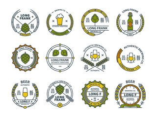 Outline colorful vector beer emblems, symbols, icons, pub labels, badges collection.