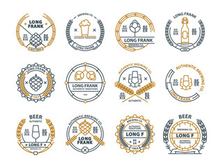 Outline vector beer emblems, symbols, icons, pub labels, badges collection.