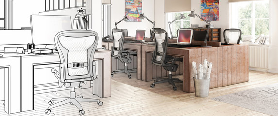 Entwurf einer Büroraum (panoramisch)