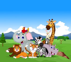 Obraz na płótnie Canvas funny animal cartoon collection in the jungle