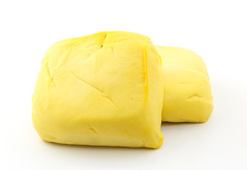 Yellow tofu on white background