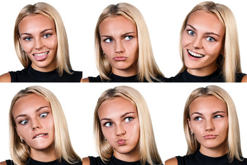 Young funny woman showing grimace - obrazy, fototapety, plakaty