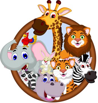 safari animal cartoon in frame