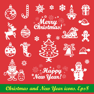 Christmas icons and New Year icons set. Vector Eps 8.