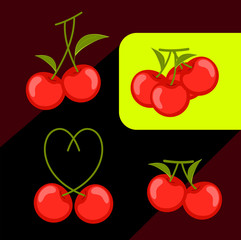 Fresh Cherries Vector Set