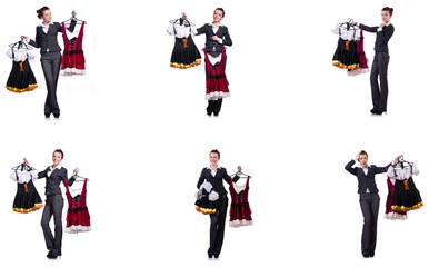 Woman with difficult choice of choosing clothing