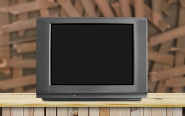 modern blank black television or tv on classic wood table and fr