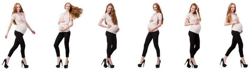 Pregnant woman in composite image isolated on white