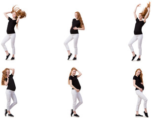 Pregnant woman in composite image isolated on white