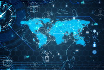 Obraz premium World map with social network theme