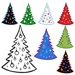  Christmas tree.   Elements for Christmas cards.  Vector design. Isolated on white background.