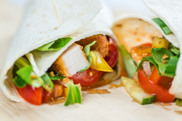 Portion of Chicken Wraps (selective focus)