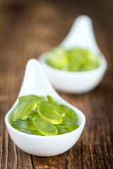 Portion of gummy candy (with lime taste)