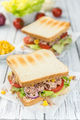 Fresh made Tuna Sandwiches (selective focus)