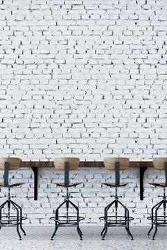 White Brick Wall And Stool Bar