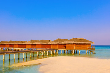 Bungalows on tropical Maldives island