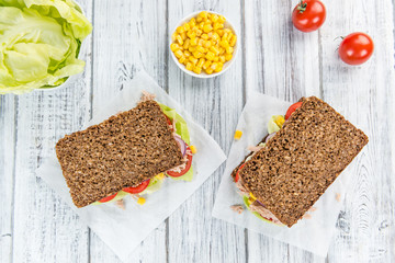 Tuna sandwich with wholemeal bread (selective focus)