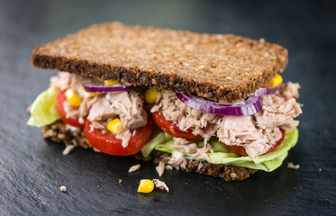 Fresh made Tuna sandwich with wholemeal bread (selective focus)