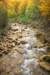 Beautiful autumn landscape with mountain river. 